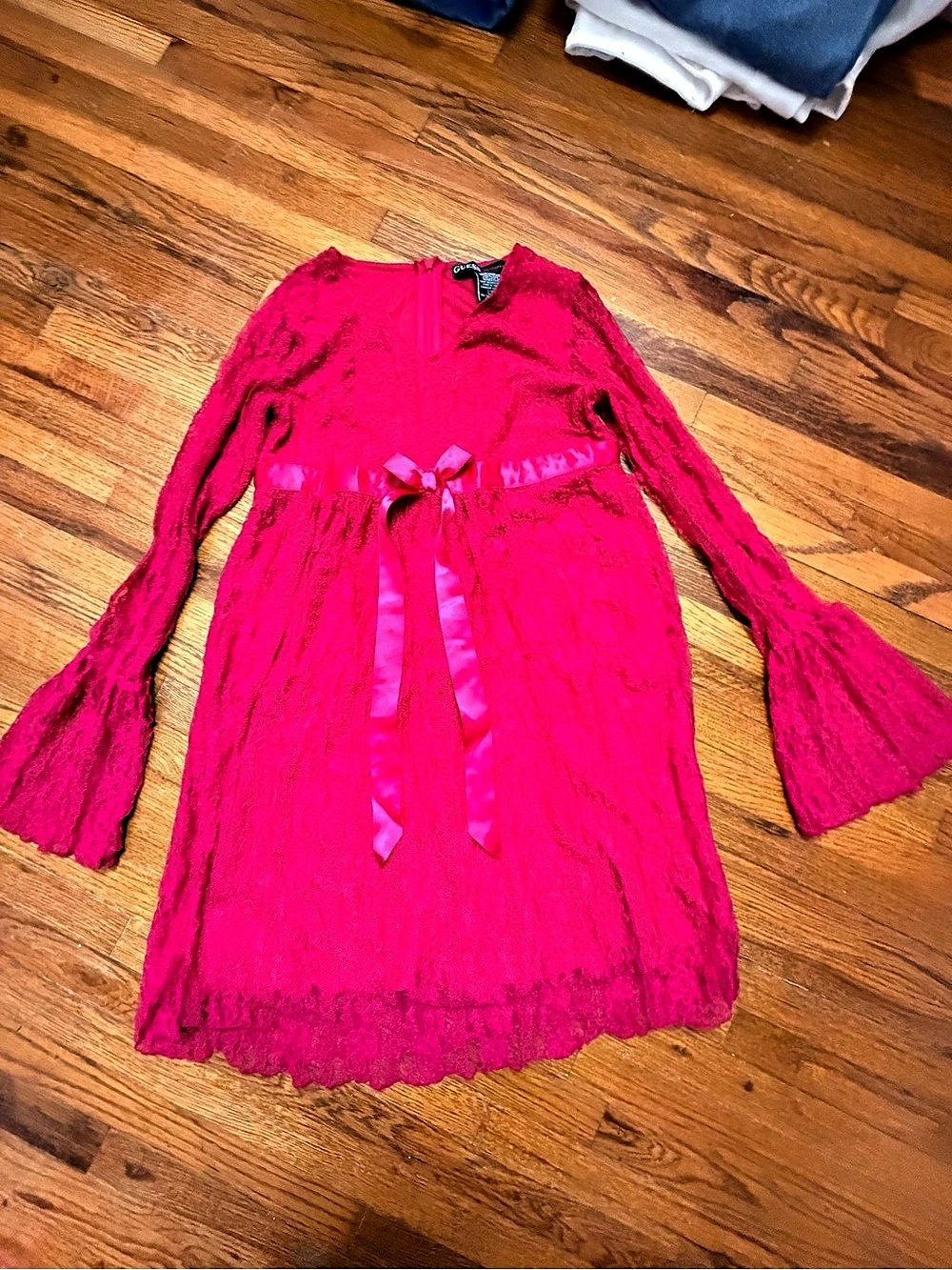 GUESS Jeans Pink Lace Long Sleeve Party Dress